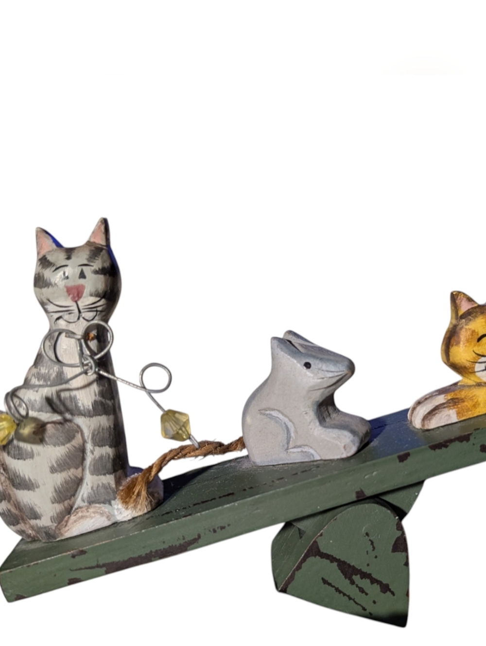 Vintage Wooden Cat Mouse‎ Decor Teeter Totter Figurines